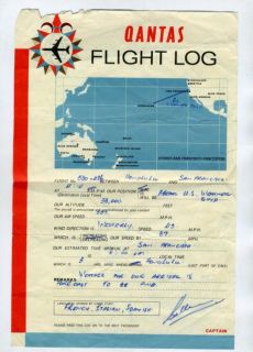 Qantas Flight Log Honolulu to San Francisco 1960S