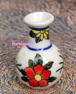 Little Neck Vase Porcelain Classical Pot Dollhouse Miniature OV039