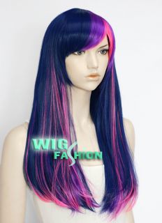 Lolita Blue Mixed Purple Long Wavy Hair Wig with Bangs