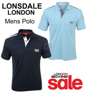Lonsdale London Mens Blue 2 Stripe Smart Casual Polo T Shirt