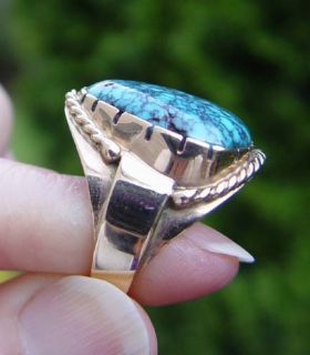 Lone Mountain High Grade Natural Spiderweb Turquoise Ring in 14k Gold