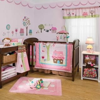 4pc Colorful Pink Floral Doll House Baby Girl Nursery Crib Bedding Set
