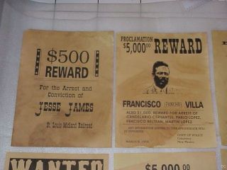 Lot of 12 Reproduction Wanted Posters Wanted Dead or Alive Reward Wild