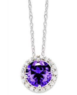 Brilliant Sterling Silver Necklace, Purple and Clear Cubic Zirconia