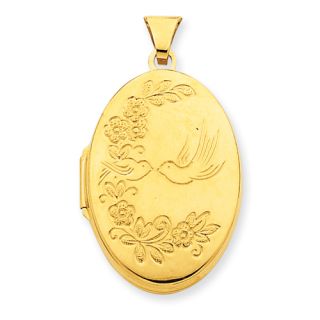 New Beautiful Polished 14k Yellow Gold Birds and Floral Design Locket