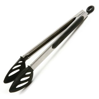 NONSTICK SAFE STAINLESS STEEL SILICONE GRIP FLIP & SERVE 12  TONGS