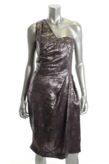 London Times New Purple Metallic Drape One Shoulder Cocktail Dress 14