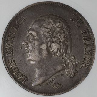 1824 B ANACS XF 40 France Silver 5 Francs Louis XVIII Rouen Mint
