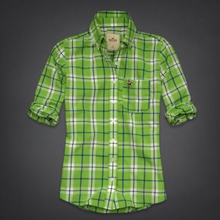 Hollister Womens Green Plaid Long Sleeve Button Down Shirt Size XS New