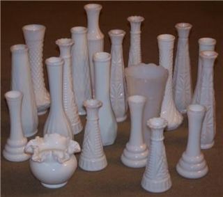 Lot of 20 Various White Milk Glass Vases
