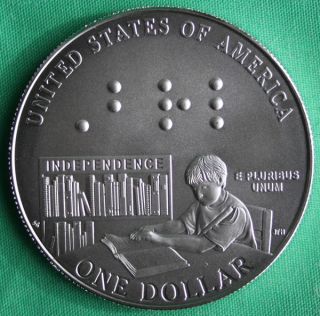2009 US Mint Louis Braille BU Cmmemorative Silver Dollar Coin Only