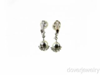 Diamond Lustrous Pearl Platinum Gold Long Dangle Clip Earrings