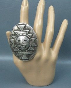 Amazing Old Navajo Sterling Sun Face Ring Size 11 Signed Eddy Chaco