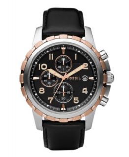 Fossil Watch, Mens Chronograph Ansel Black Embossed Leather Strap