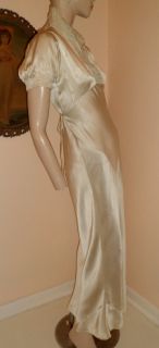 Vintage 40s Silk Champagne HARLOW Smocked Bride Bias Cut NOS Nightgown