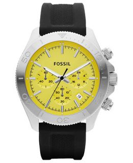 Fossil Watch, Mens Chronograph Retro Traveler Black Silicone Strap