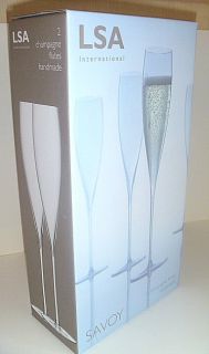 LSA International 2 Elegant Gold Rim Savoy Champagne Flutes Glasses