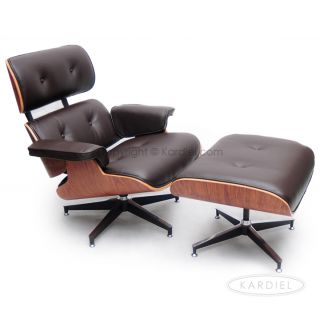 Lounge Chair Ottoman Brown Genuine Aniline Leather Palisander Plywood