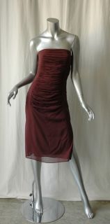 Yves Saint Laurent Brown Silk Ruched Strapless Dress 40