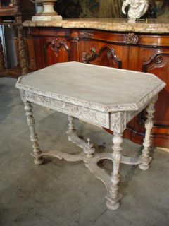 Antique Louis XIV Style Whitewashed Writing Table with Center Drawer