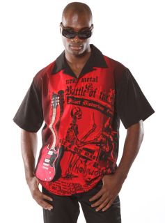 Rock House Black Red Guitar Shirt Musician Button Front