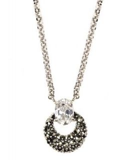 Judith Jack Necklace, Sterling Silver Marcasite and Crystal Pendant
