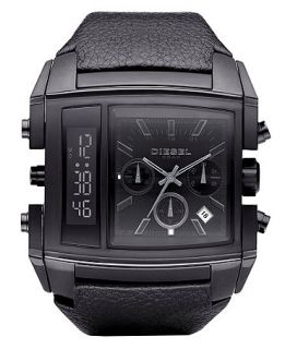 Diesel Watch, Chronograph Black Leather Strap 56x52mm DZ7192   All