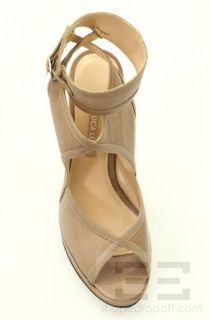 Luca Luca Taupe Leather Cut Out Ankle Wrap Heels Size 40