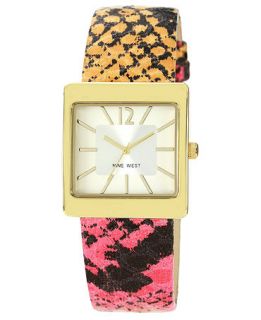 Nine West Watch, Womens Pink Snake Printed Leather Strap 32x30mm NW
