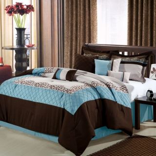 8PC Luxury Bedding Set Mustang Blue Brown Beige Bed Sheet Pillows Bed