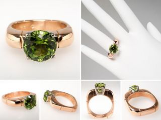 Alishan Designer Natural Peridot Ring Solid 18K Rose Gold Fine Estate