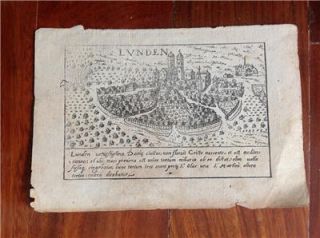 Sweden Lunden Lund City Braun Hogenberg 1617 Antique Map
