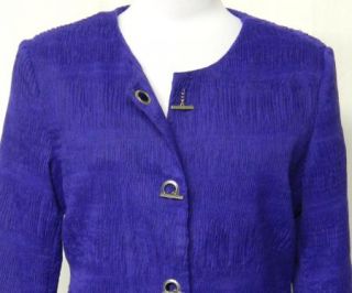 New Joni B Size M Crinkle Purple Textured Silver Toggle Jacket Blazer