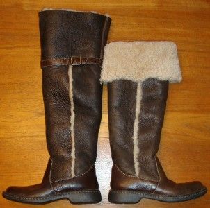 Born Lucile Tall Brown Leather Nubuck Shearling Boots Womens 38 7 M W