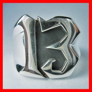 Heavy Huge 13 Lucky Number 925 Solid Sterling Silver Ring Biker Rider