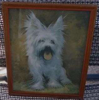Vintage Framed Print West Highland White Terrier Dog Signed Florence