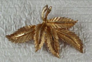 Vintage Figural Brooch Leaf Pin Jewelry Goldtone 2 Heavy Base Metal