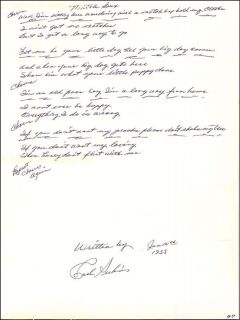 Carl Perkins Autograph Lyrics Signed 06 10 1955