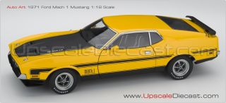 18 Autoart 1971 Ford Mach 1 Fastback Yellow New in Box Free USA