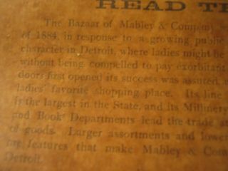 Antique 1885 Advertising Mabley Company Detroit Michigan Department