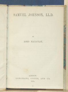 1879 Samuel Johnson Lord Macaulay Warren Hastings