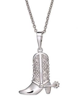 Diamond Necklace, Sterling Silver Diamond Cowboy Boot Pendant (1/10 ct