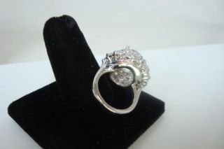 Vtg. Jolie Gabor Sterling Silver Domed Cocktail Ring With Crystal