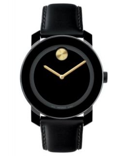 Movado Watch, Swiss Bold Large Gold tone Accent Black Leather Strap