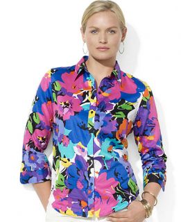 Lauren Ralph Lauren Plus Size Shirt, Three Quarter Sleeve Floral Print