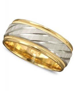 Mens 14k Gold and 14k White Gold Ring, Spiral Dome Band (Size 6 13)