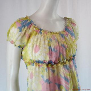 MSSP Boho Babydoll Sheer Crinkled Floral Silk Top s Max Studio