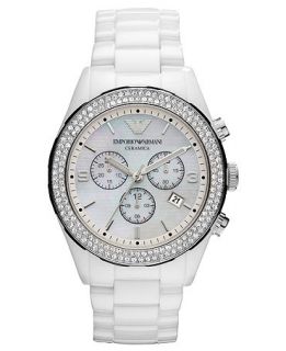 Emporio Armani Watch, Womens Chronograph White Ceramic Bracelet 43mm