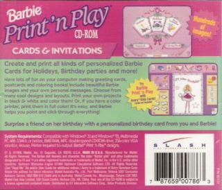 Barbie Print N Play Cards Invitations PC CD Create Holiday Birthday