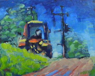 Original Oil Painting Machinery Impressionism on Canvas Panel